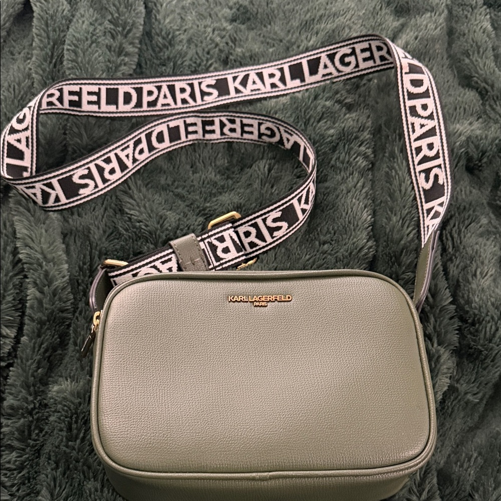 Karl Lagerfeld Green Crossbody Bag with Logo Strap